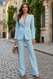 Sky Blue 2 Piece Peak Lapel One Button Women's Work Suits