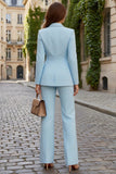 Sky Blue 2 Piece Peak Lapel One Button Women's Work Suits