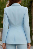 Sky Blue 2 Piece Peak Lapel One Button Women's Work Suits