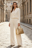 Ivory Double Breasted Peak Lapel 2 Piece Women's Work Suits