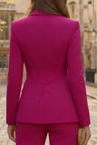 Fuchsia Peak Lapel 2 Piece Slim Fit Women's Business Suits