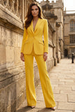 2 Piece Yellow Peak Lapel Single Breasted Women's Work Suits