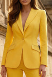 2 Piece Yellow Peak Lapel Single Breasted Women's Work Suits