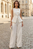 Ivory Single Breasted 2 Piece Round Neck Women's Work Suits