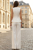 Ivory Single Breasted 2 Piece Round Neck Women's Work Suits