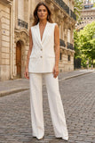 2 Piece Ivory Sleeveless Notched Lapel Women's Work Suits