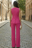 Fuchsia Single Breasted 2 Piece Sleeveless Women's Work Suits
