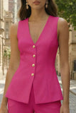 Fuchsia Single Breasted 2 Piece Sleeveless Women's Work Suits