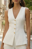 Fuchsia Single Breasted 2 Piece Sleeveless Women's Work Suits