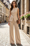 2 Piece Single Breasted Light Khaki Sleeveless Women's Work Suits