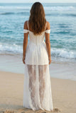 Ivory Cold Shoulder Corset Long Sheath Wedding Reception Dress with Lace