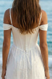 Ivory Cold Shoulder Corset Long Sheath Wedding Reception Dress with Lace