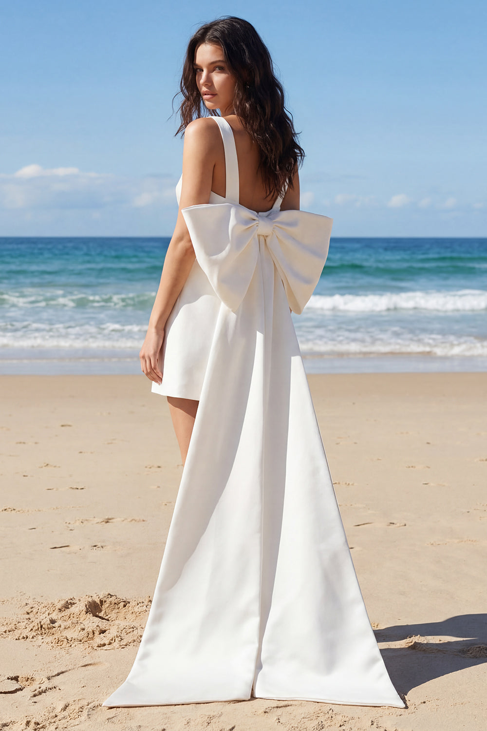 white square neck graduation dress Cicinia White Graduation Dresses Short A-line Square Neck Beading Classy Mini Dress
