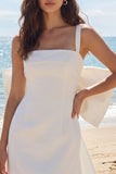 Square Neck Ivory Bodycon Mini Graduation Dress with Large Bow