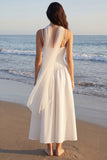 Ivory A-Line Spaghetti Straps Midi Bridal Shower Dress with Neck Scarf