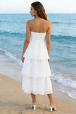 Ivory Tulle Sweetheart Tiered Midi White Dress