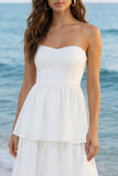 Ivory Tulle Sweetheart Tiered Midi White Dress