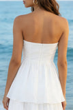 Ivory Tulle Sweetheart Tiered Midi White Dress