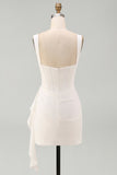 Tulle Ivory Corset Square Neck Ruched Bodycon Mini Graduation Dress with Ruffles