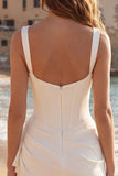 Tulle Ivory Corset Square Neck Ruched Bodycon Mini Graduation Dress with Ruffles
