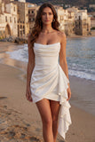 Tulle Ivory Sweetheart Ruched Mini Graduation Dress with Ruffles