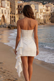 Tulle Ivory Sweetheart Ruched Mini Graduation Dress with Ruffles