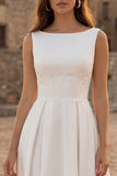Ivory Bateau Neck A-Line Midi Engagement Dress with Appliques