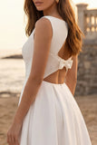 Ivory Bateau Neck A-Line Midi Engagement Dress with Appliques