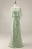 Dusty Sage Printed Chiffon A-Line 2-Piece Floral Dress