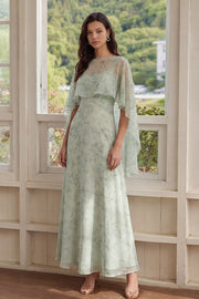 Dusty Sage Printed Chiffon A-Line 2-Piece Floral Dress