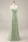 Dusty Sage Printed Chiffon A-Line 2-Piece Floral Dress