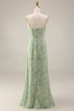 Dusty Sage Printed Chiffon A-Line 2-Piece Floral Dress