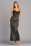 Black Mermaid Spaghetti Straps Satin Polka Dots Dress