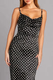Black Mermaid Spaghetti Straps Satin Polka Dots Dress