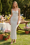 Black Mermaid Spaghetti Straps Satin Polka Dots Dress