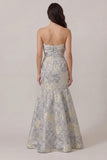 Dusty Blue Jacquard Satin Mermaid Wedding Guest Dress with Bowknot