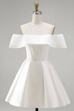 White Satin Corset Off the Shoulder A-Line Short Wedding Dress