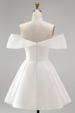 White Satin Corset Off the Shoulder A-Line Short Wedding Dress