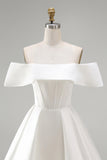 White Satin Corset Off the Shoulder A-Line Short Wedding Dress