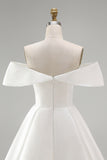 White Satin Corset Off the Shoulder A-Line Short Wedding Dress