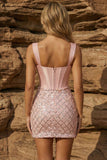 Pink Thick Straps Corset Bodycon Homecoming Dress with Sequins