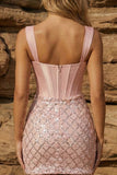 Pink Thick Straps Corset Bodycon Homecoming Dress with Sequins