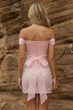 Off the Shoulder Pink Bodycon Sequins Homecoming Dress with Belt