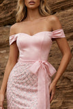 Off the Shoulder Pink Bodycon Sequins Homecoming Dress with Belt