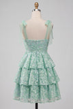 Light Green Thick Straps Tiered A-Line Floral Homecoming Dress