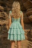 Light Green Thick Straps Tiered A-Line Floral Homecoming Dress