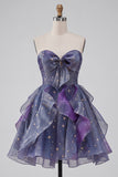 Dusty Blue Sweetheart A-Line Homecoming Dress with Ruffles