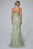 Green Embroidery Halter Corset Mermaid Prom Dress with Slit