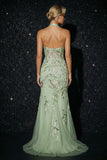 Green Embroidery Halter Corset Mermaid Prom Dress with Slit
