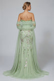 Green Strapless Corset Mermaid Floral Embroidered Long Prom Dress with Slit